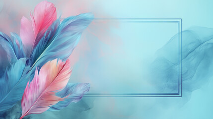 pink and blue pastel tone frame design, card design with feathers