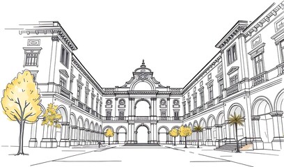 Elegant Hand-Drawn Sketch: Classic City Square Illustration. AI Generated