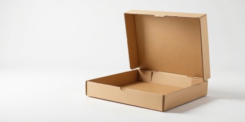 Empty corrugated cardboard box sits open on a white background, ready for packaging and shipping