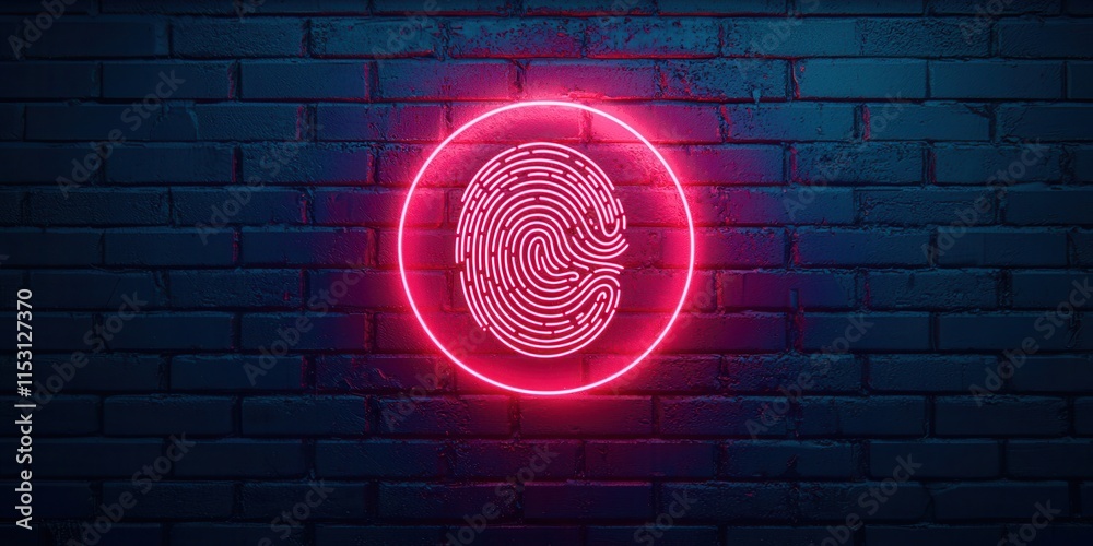 Poster red neon sign with a fingerprint on it