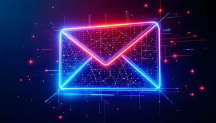 Neon Email Icon, Digital Message Illustration, Electronic Mail Concept, Digital Communication, Glowing Envelope Symbol