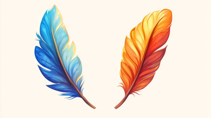 The feather of a bird. The bird's feather is isolated on a light background. Vector illustration.