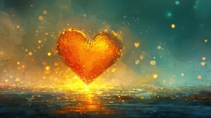 Fototapeta premium dreamy illustration heart with fairy lights on a pastel pink backdrop 