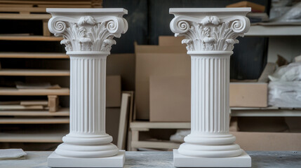 Ancient roman column made of white clay. Realistic 3d vector illustration set of greek stone pillar of temple building. Antique marble colonnade for historical construction decorative facade design.
