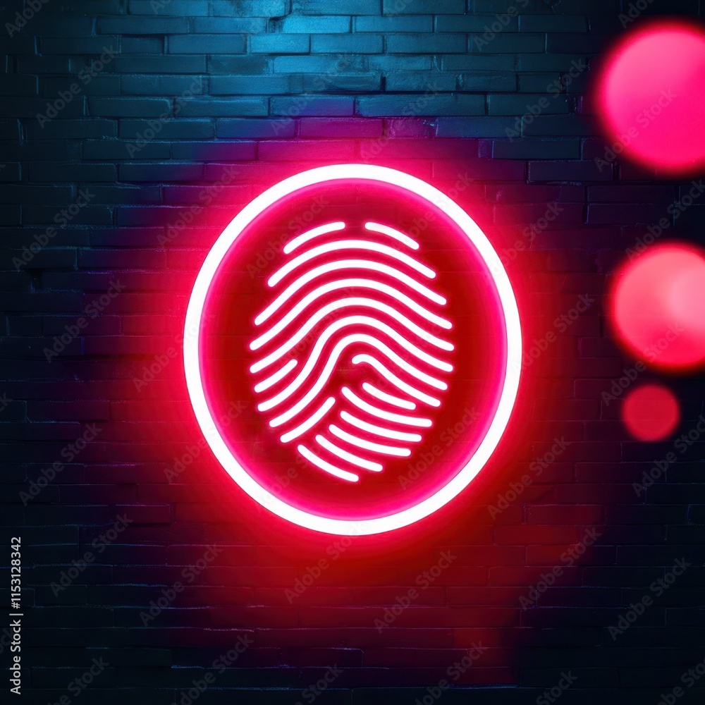 Poster red glowing circle with a finger print in the middle