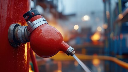 Naklejka premium Close-up of a fire extinguisher in action, showcasing the power of safety in emergency situations.