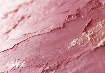 Pink clay cosmetic texture on the background, close-up. Background of smudged cream for face or body mask. Close-up of a pink creamy swatch.