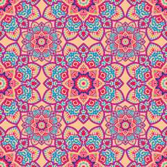 colorful Persian Arabic ethnic mandala motif seamless pattern for wallpaper, carpet and tile