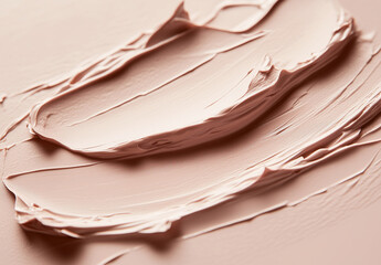 Pink clay cosmetic texture on the background, close-up. Background of smudged cream for face or body mask. Close-up of a pink creamy swatch.