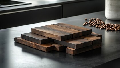 Obraz premium Stackable Wooden Cutting Boards: A Modern Kitchen Essential for Culinary Creations