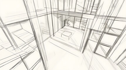 Modern Home Interior Design: Clean-Lined Architectural Sketch Illustration. AI Generated