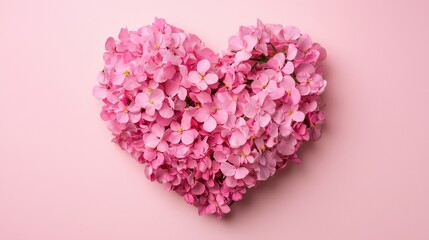 Fototapeta premium illustration heart made of tiny flower petals on a delicate pink background 