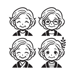 Set of Adorable Illustrations of Elderly Women