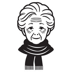 Charming Illustration of an Elderly Woman Wearing a Scarf