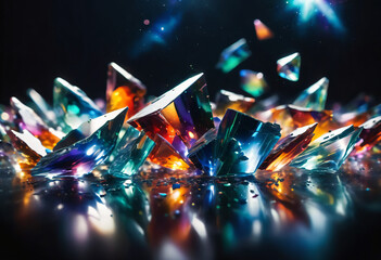 colorful crystals of precious stones, glass, on a dark background