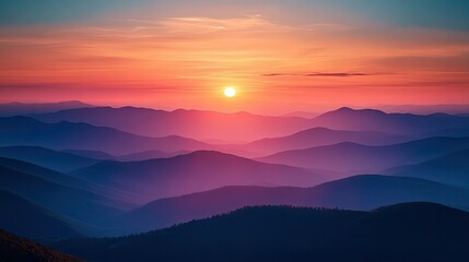 Majestic Sunset Over the Multi-hued Mountain Ranges