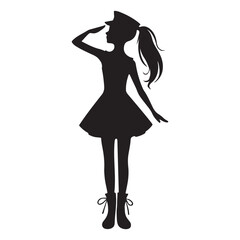 Silhouette of a Female Soldier Saluting in a Dress