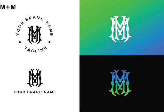 MM monogram style creative letter monogram and symbol round and circle design to use for cap and clothing mockups
