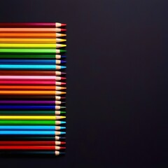 Row of colored pencils on a black background