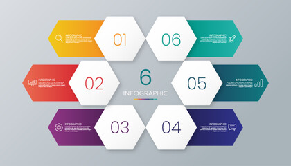 Modern hexagon shape infographic vector with 6 step icons