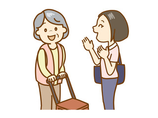 1人暮らしの高齢者を訪問する福祉相談員、困り事、悩みごと無いか尋ねる。安否確認