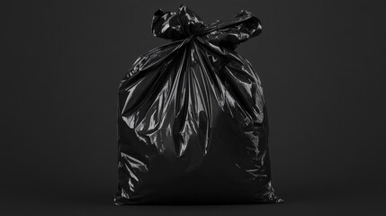 black plastic trash, garbage bag vector drawing illustration