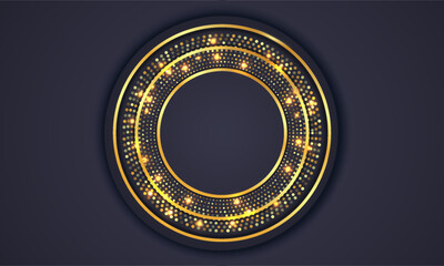 Elegant Golden Circle Luxury Background. copy space lighting sparkle glowing dots particle vector.