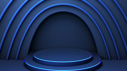 Futuristic Podium with Blue Geometric Stage Design