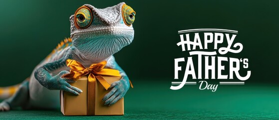 Happy Fathers Day: Adorable Lizard Holding Gift Box