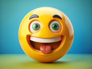 Gigantic Smiling Yellow Emoji Face, Money Mouth, Left-Aligned, Copy Space