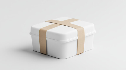 White handle paper lunch or gift box mockup vector. 3d carton blank template for cake or food wrap presentation illustration. Restaurant take away container set for brand promotion and advertising