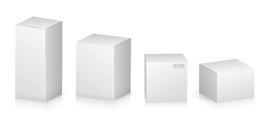 Set illustration of Super Realistic White Box Mockup Design isolated 