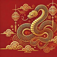 Fototapeta premium Chinese Zodiac Snake Sign - Year of the Snake - Cycle of Animals and Chinese Calendar - Asian Zodiac and Astrology - New Year Animal - Water, Earth, Wood, Metal and Fire