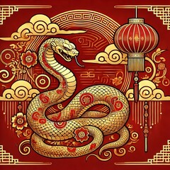 Fototapeta premium Chinese Zodiac Snake Sign - Year of the Snake - Cycle of Animals and Chinese Calendar - Asian Zodiac and Astrology - New Year Animal - Water, Earth, Wood, Metal and Fire