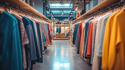 Fototapeta premium Clothing Store Interior with Brightly Colored Garments on Racks