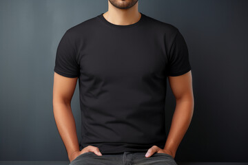 Handsome Man in Black T-Shirt Mockup: Sleek and Stylish