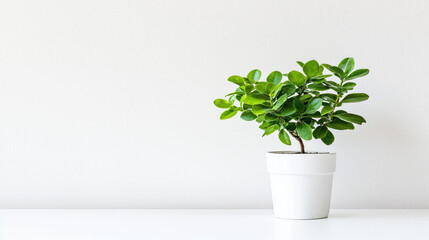 Fototapeta premium Indoor plant in white pot on clean surface