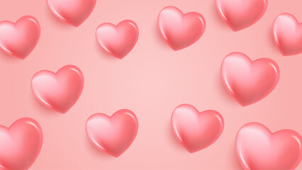 Red hearts. Festive background for Valentine's Day greetings or Wedding Day invitations. Vector illustration. © DmVector