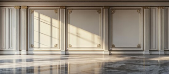 Elegant Interior Design: Sunlit Classic Room with Marble Floor and Ornate Wall Paneling
