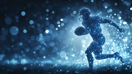 Naklejka premium Football of the particles carries in the wind. Silhouette of a football player from circles.