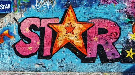 Fototapeta premium grungy street wall painted in graffiti style with word 