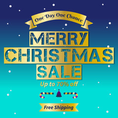 Obraz premium Merry Christmas Sale banner with Up to 70% off. Vector. One Day One Chance. Shop Now. 70% Discount. Christmas Sale banner for social media and website ads. 70% off.