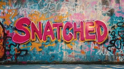 grungy street wall painted in graffiti style with Gen Z slang word " Snatched " means very attractive, well-styled, or on point