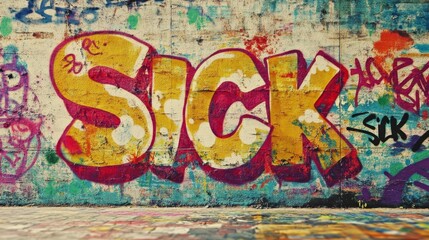 Obraz premium grungy street wall painted in graffiti style with Gen Z slang word 