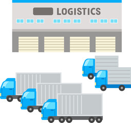 物流センターの建物とトラック