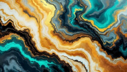 Obraz premium Abstract liquid marble background with swirling metallic gold, white, and black patterns, highly detailed
