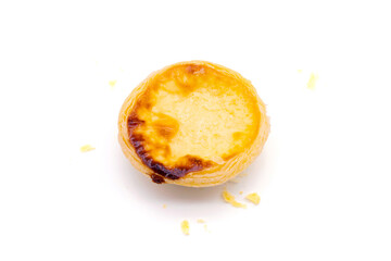 Egg tart dessert  isolated on white background. The original is called Pasteis Pastel de nata or Pasteis de Belem of Portuguese.