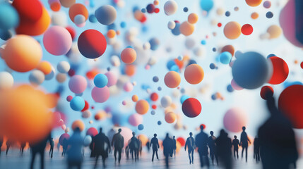 People from particles. The celebration of the victory of small circles.