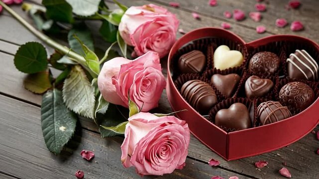 Chocolate with love shape box and roses