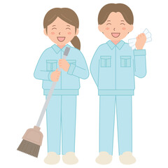作業服を着た男女の清掃スタッフA（全身）